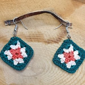 Handmade Crochet Granny Square Earrings
